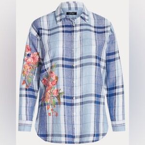 Ralph Lauren Floral & Plaid  Linen Shirt